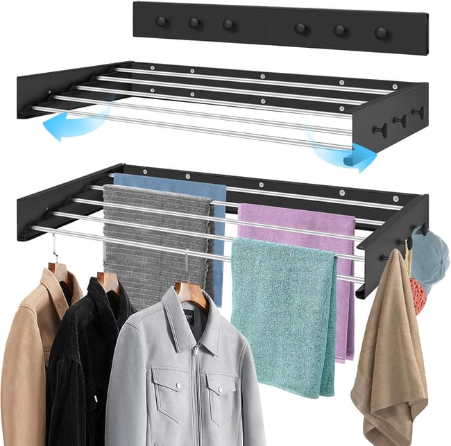 مجفف الملابس السحري المتعدد الوظائف قابل للطي 3 في 1 مع علّاقات مدمجة – الحل الذكي لتوفير المساحة!