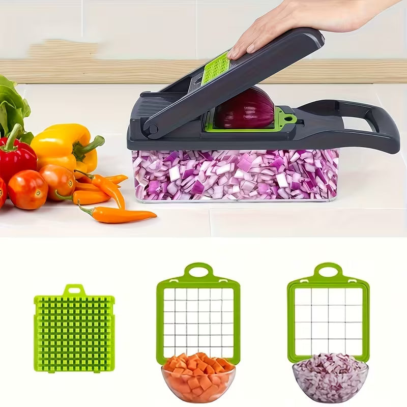 قطاعة الخضر 16 في 1 لجميع أنواع الخضروات مع حاوية مدمجة